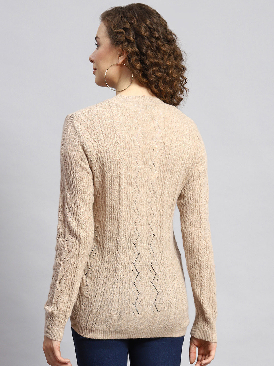 Women Beige Self Cardigan
