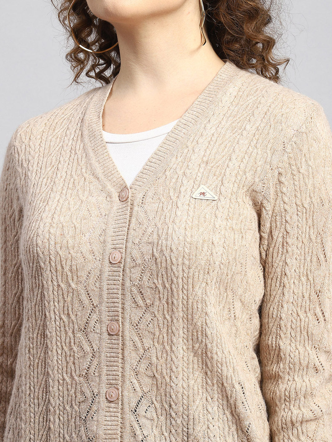 Women Beige Self Cardigan