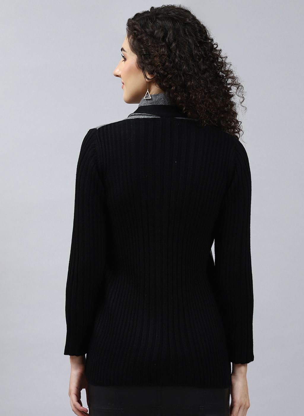 Women Black Solid Wool blend Cardigan