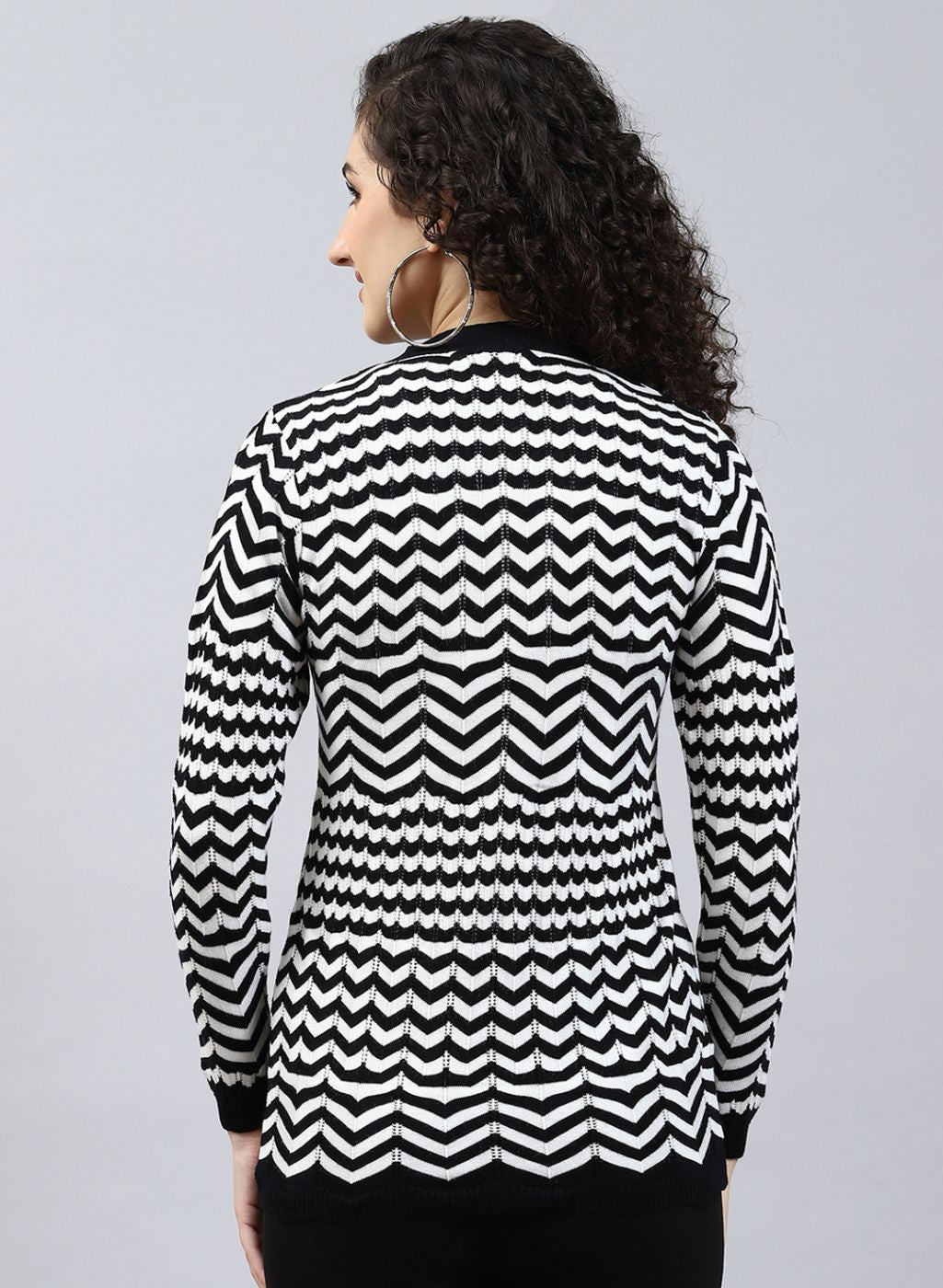 Women Black Stripe Wool blend Cardigan