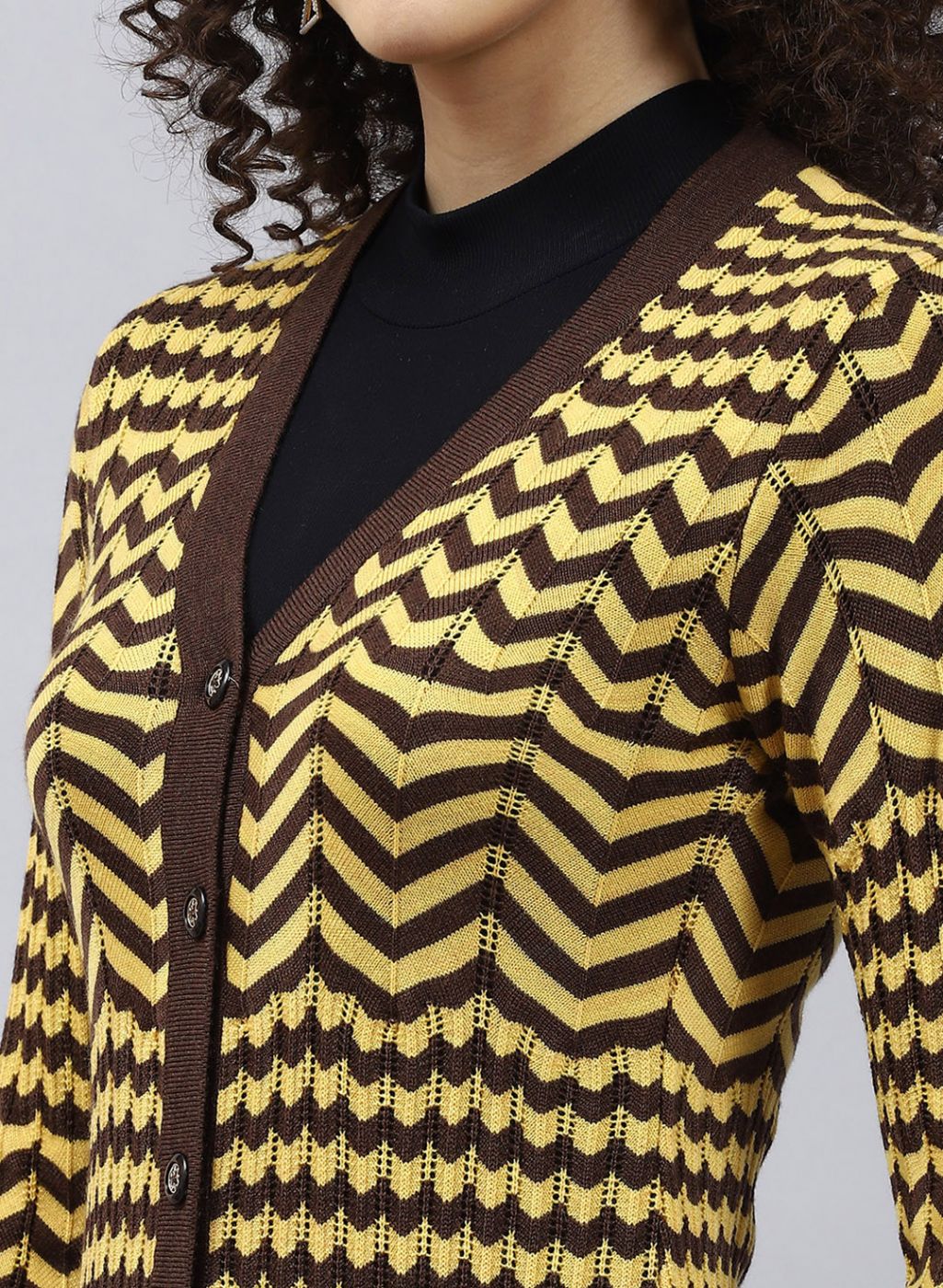 Women Brown Stripe Wool blend Cardigan