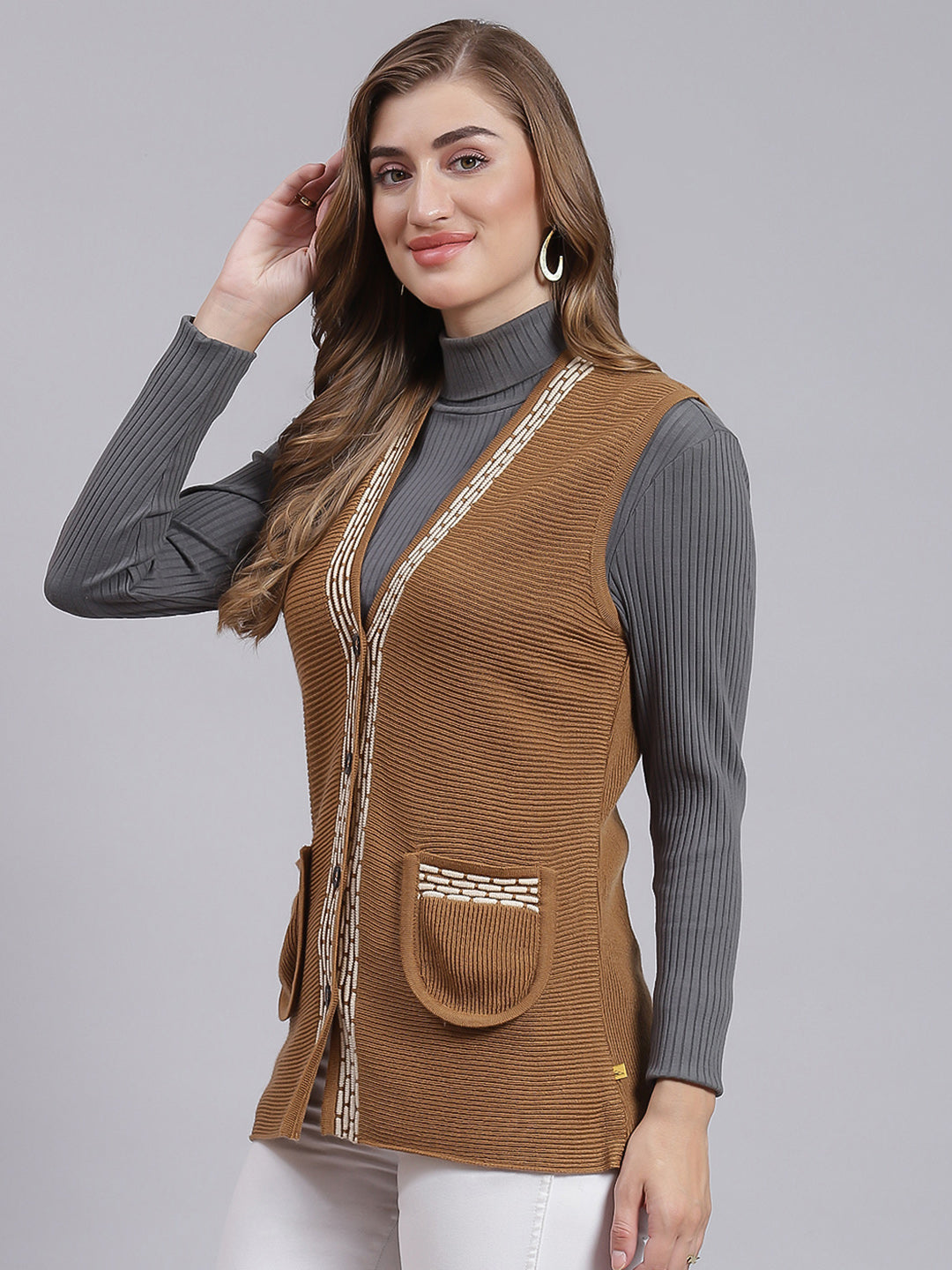Women Mustard Solid Wool blend Cardigan