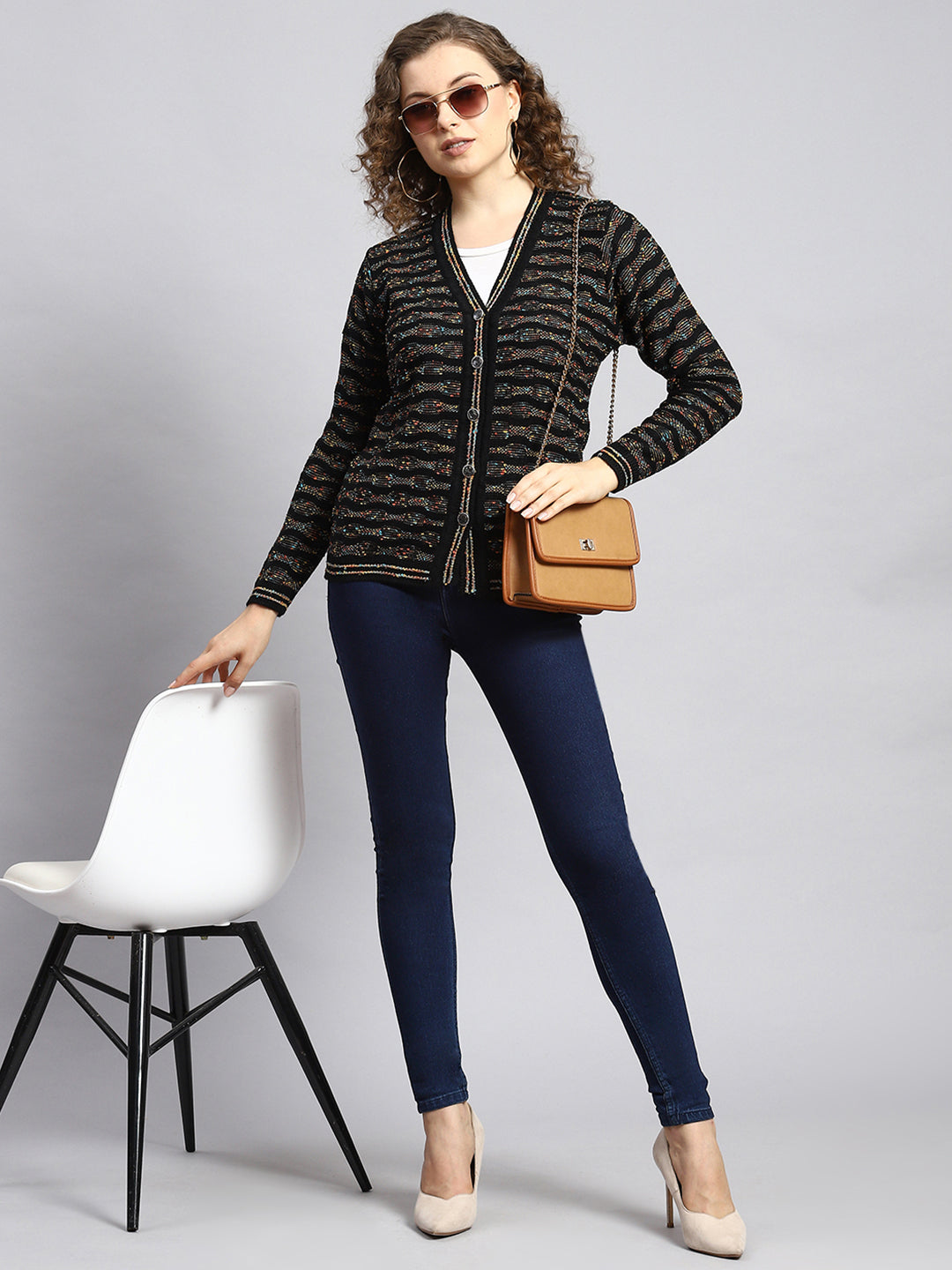 Women Black Jaquard Cardigan