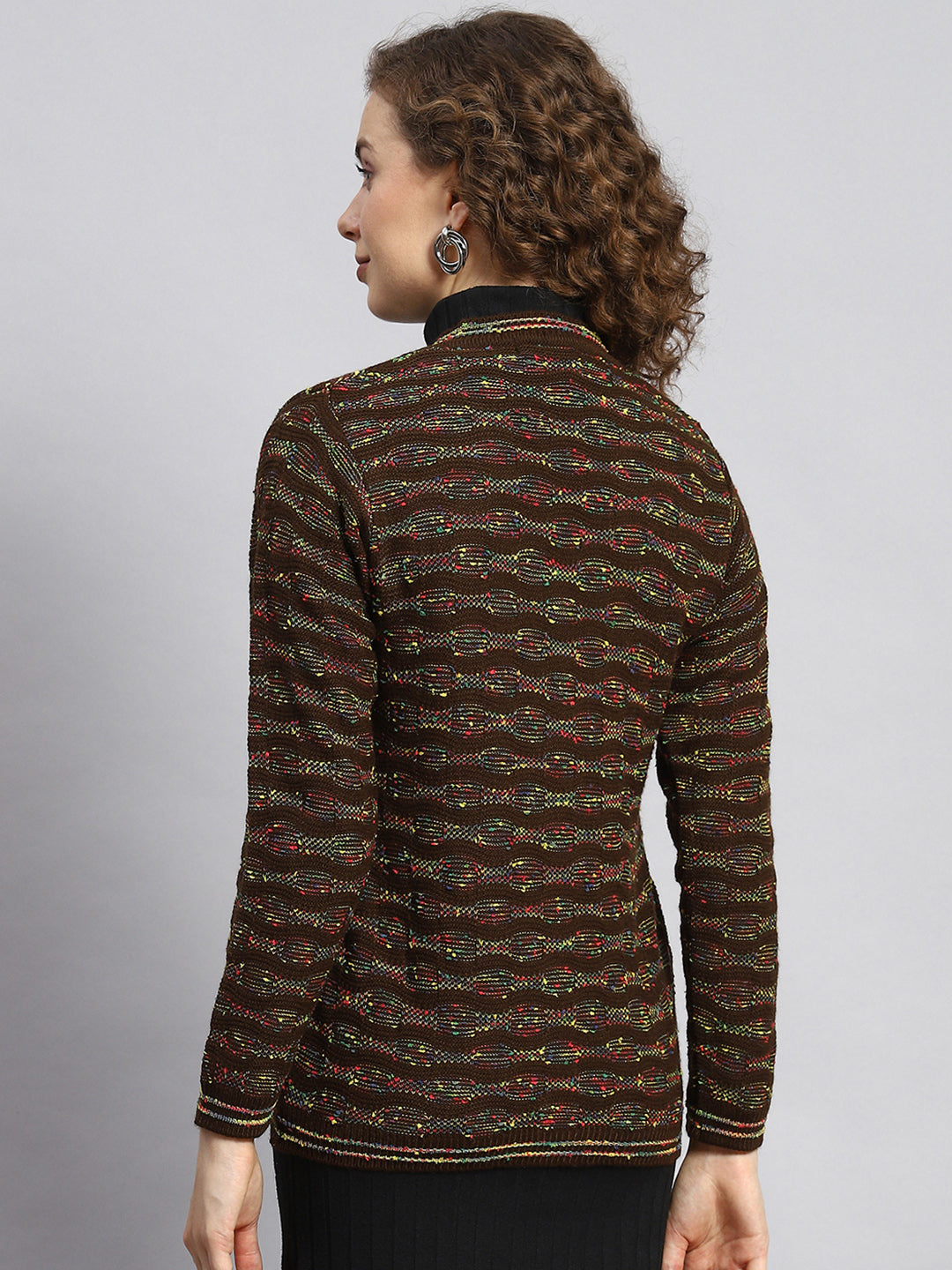 Women Brown Jaquard Cardigan