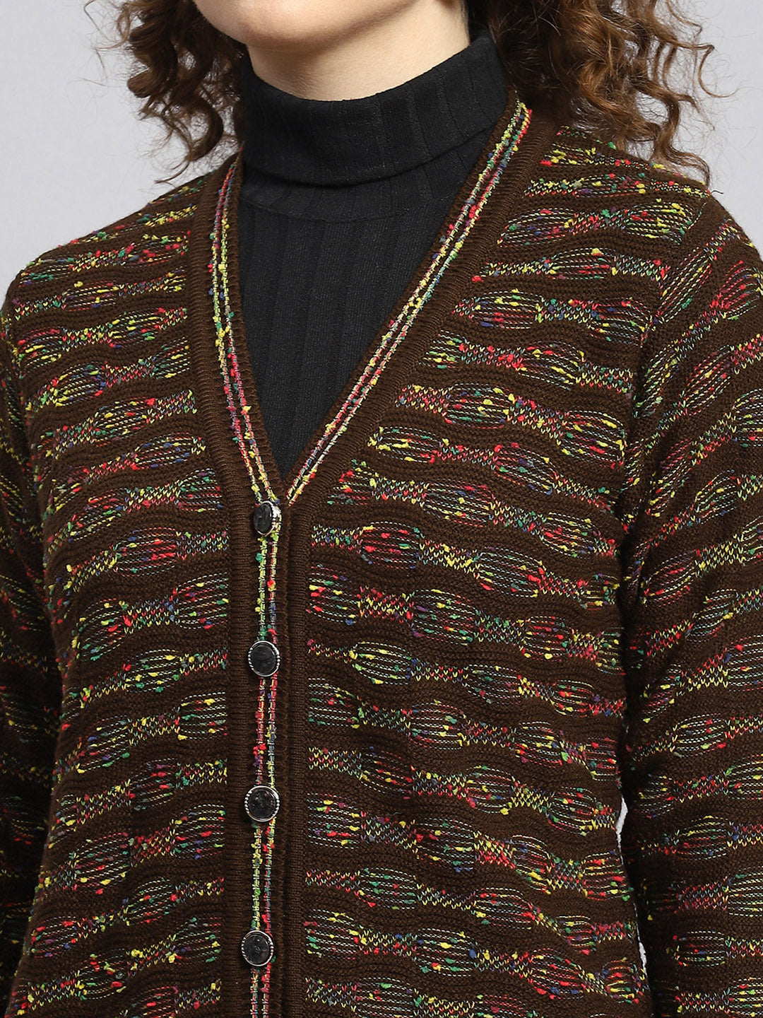 Women Brown Jaquard Cardigan