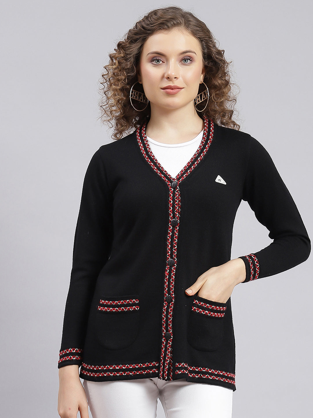 Women Black Solid Wool blend Cardigan