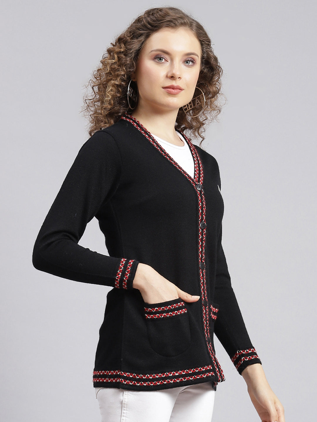 Women Black Solid Wool blend Cardigan