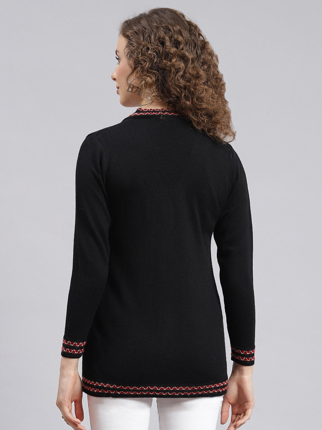 Women Black Solid Wool blend Cardigan