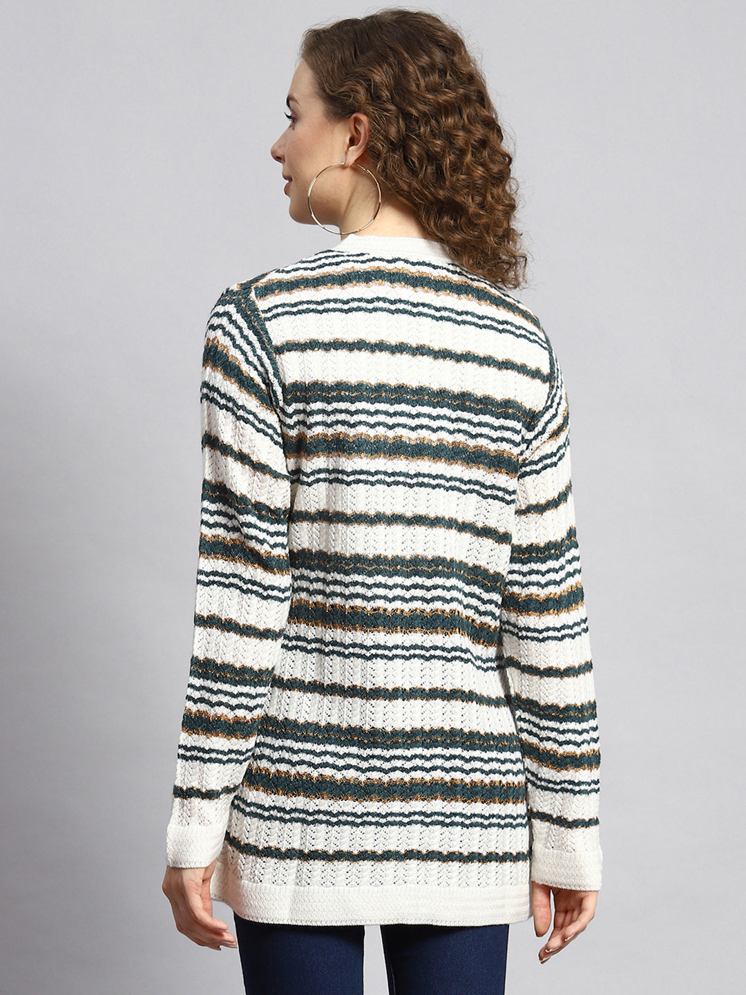 Women White Stripe Cardigan