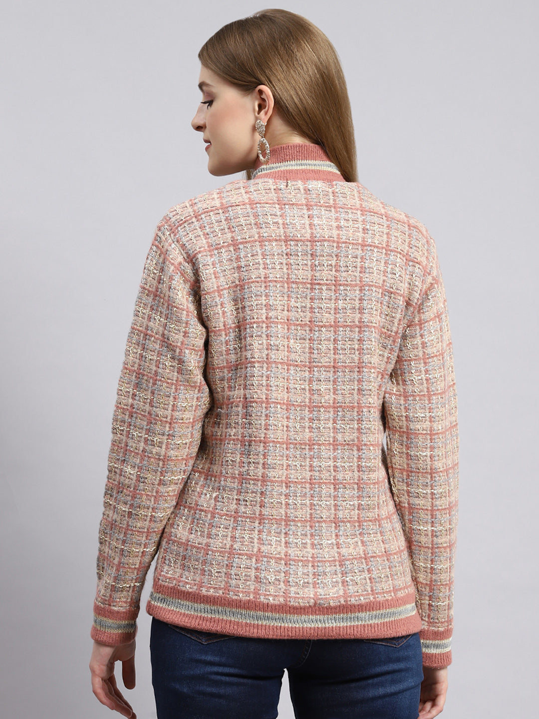 Women Pink Self Jacket