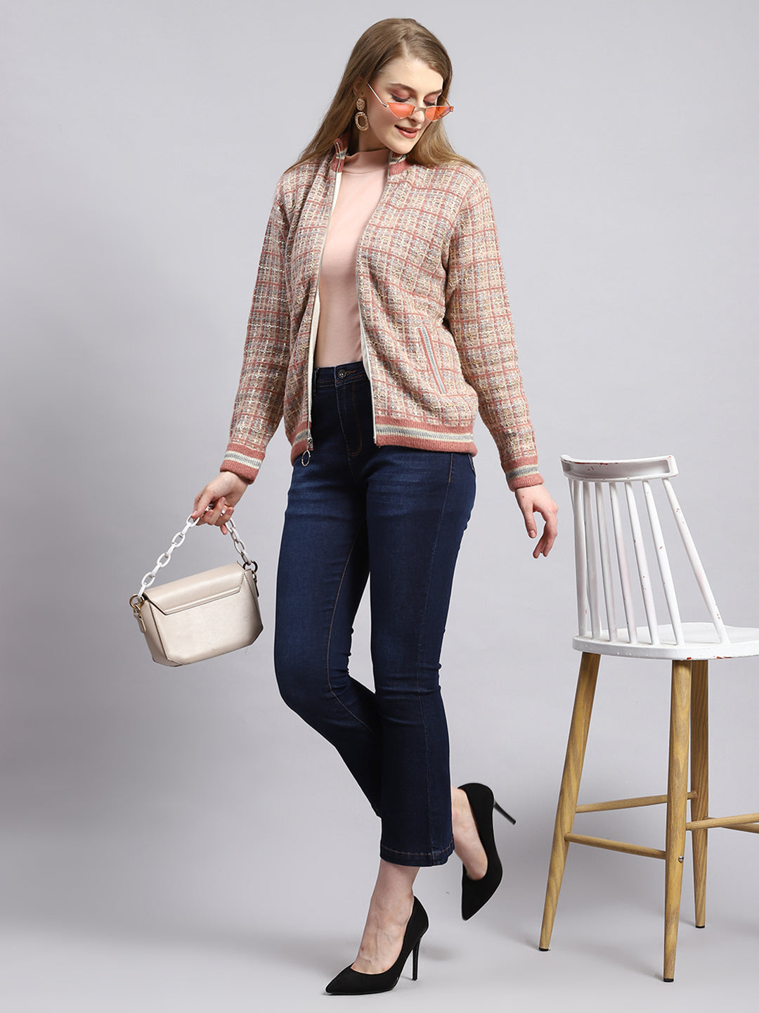 Women Pink Self Jacket