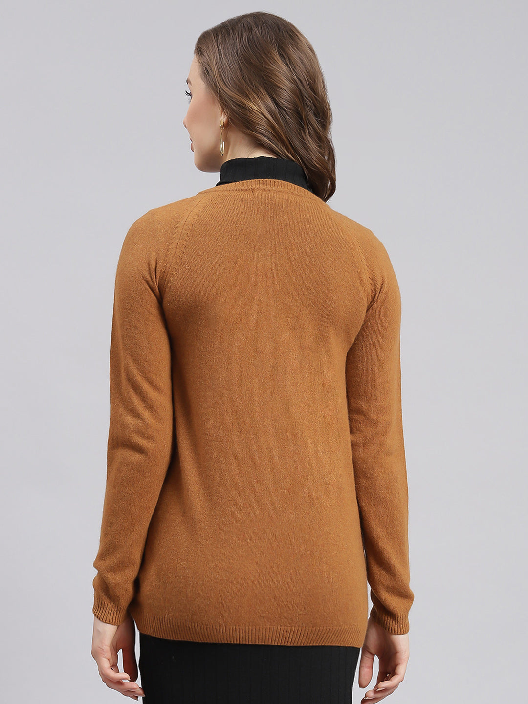 Women Rust Orange Solid Wool blend Cardigan