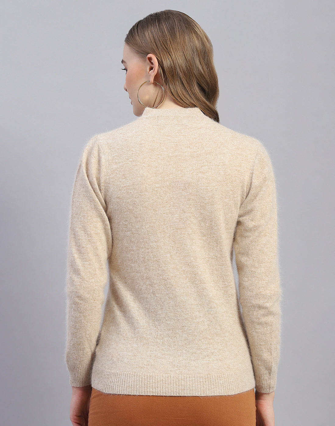 Women Beige Embroidered V Neck Full Sleeve Cardigan