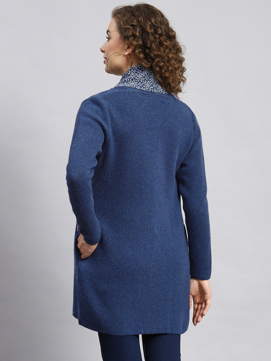 Women Blue Jaquard Cardigan