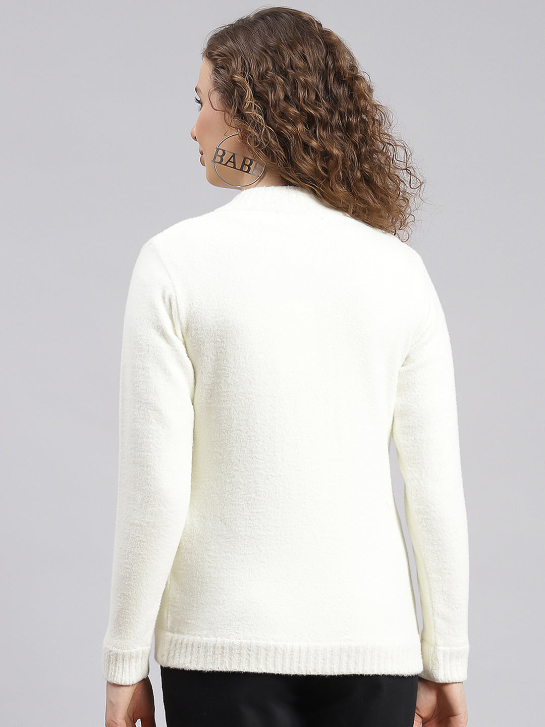 Women White Self Design Wool blend Cardigan
