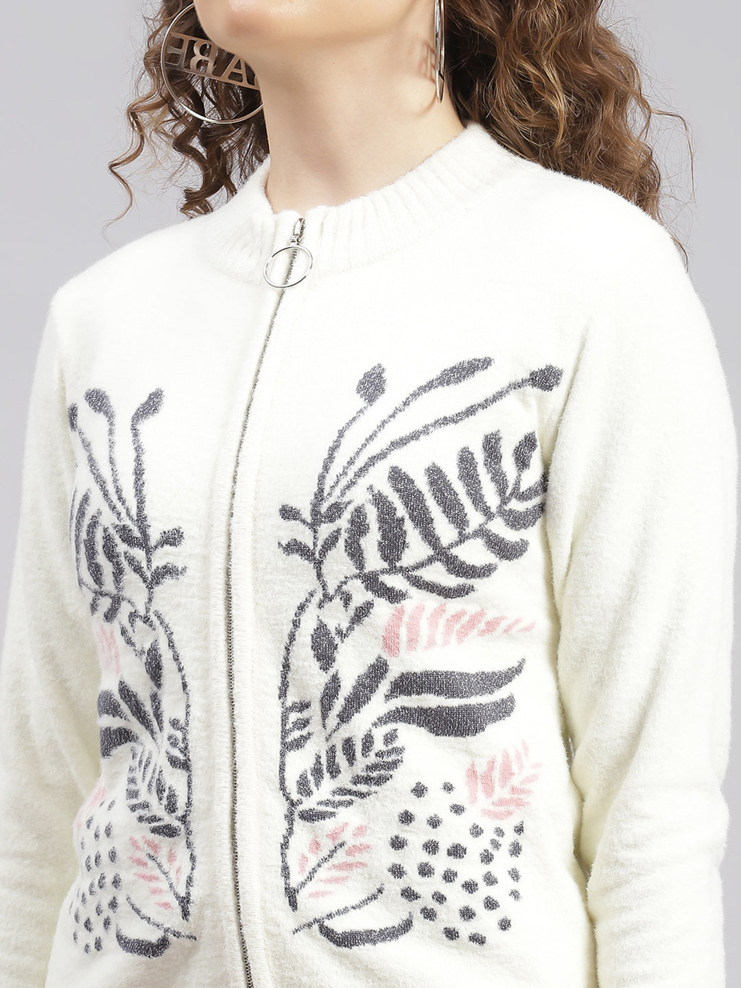 Women White Self Design Wool blend Cardigan