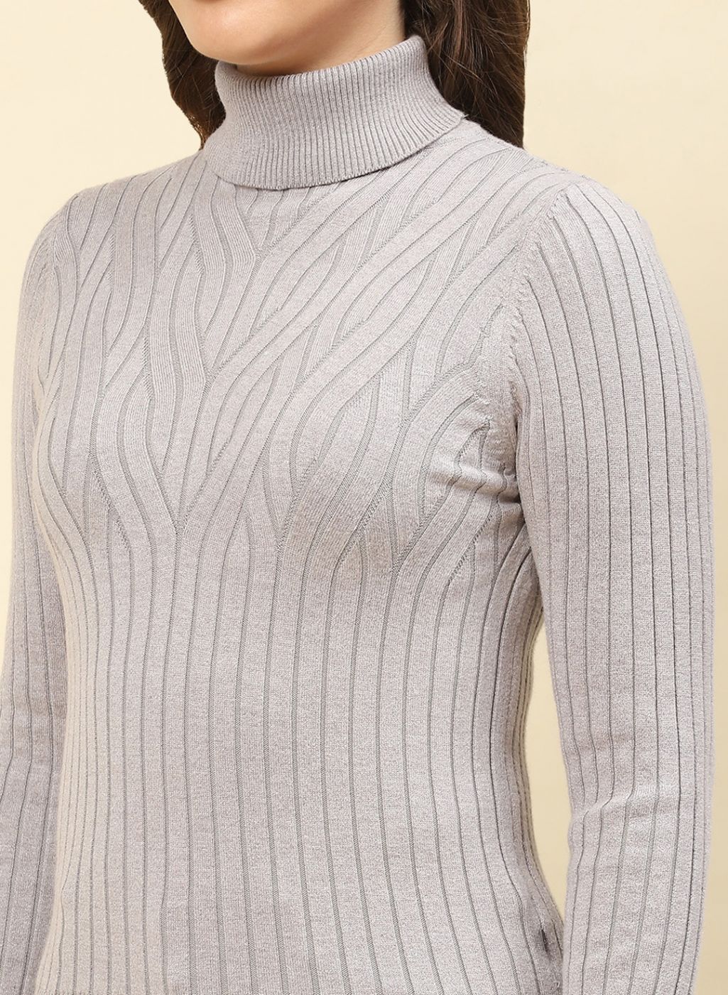 Women Grey Self Design Blend wool Winter Top