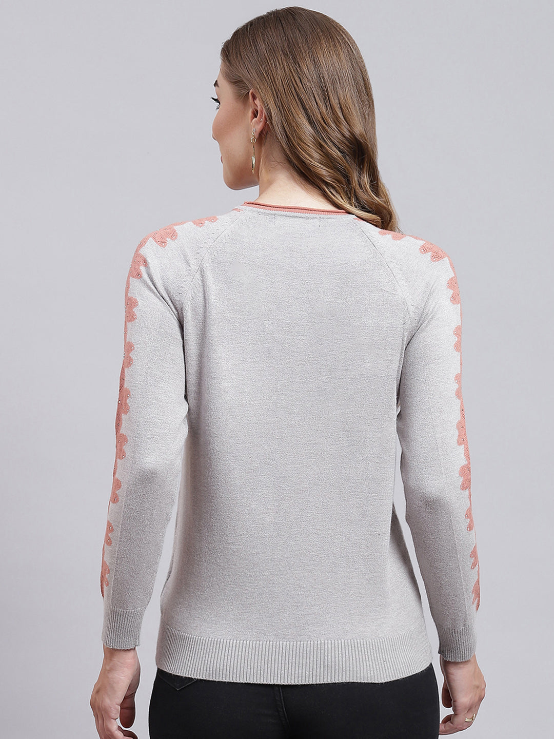 Women Grey Printed Wool blend Top