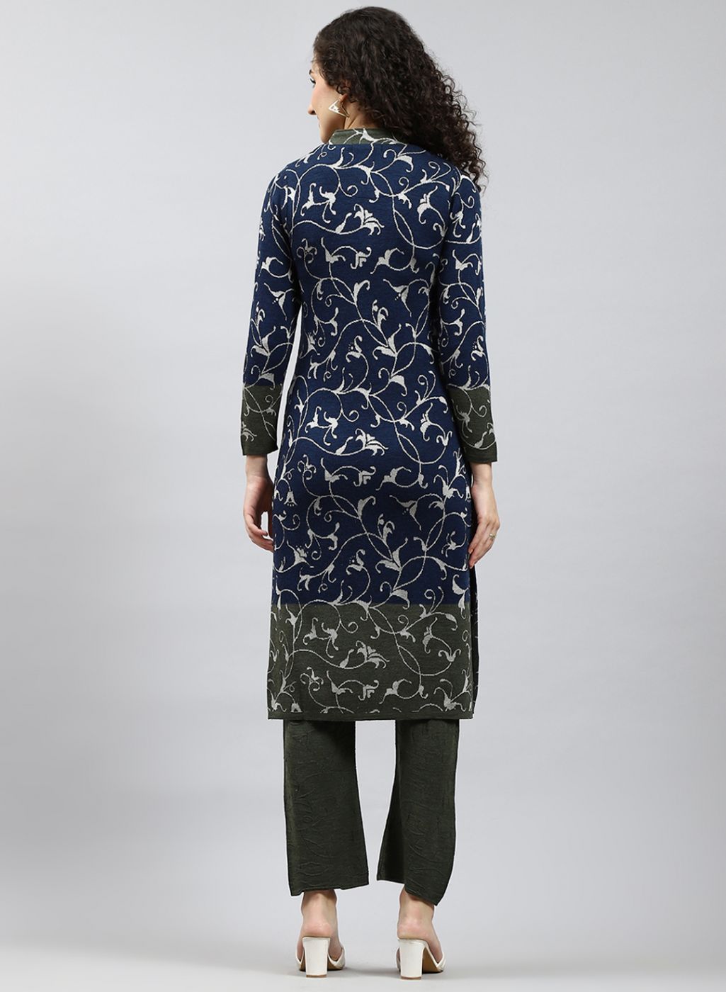 Women Green Self Design Kurti+Lower Set for Winter