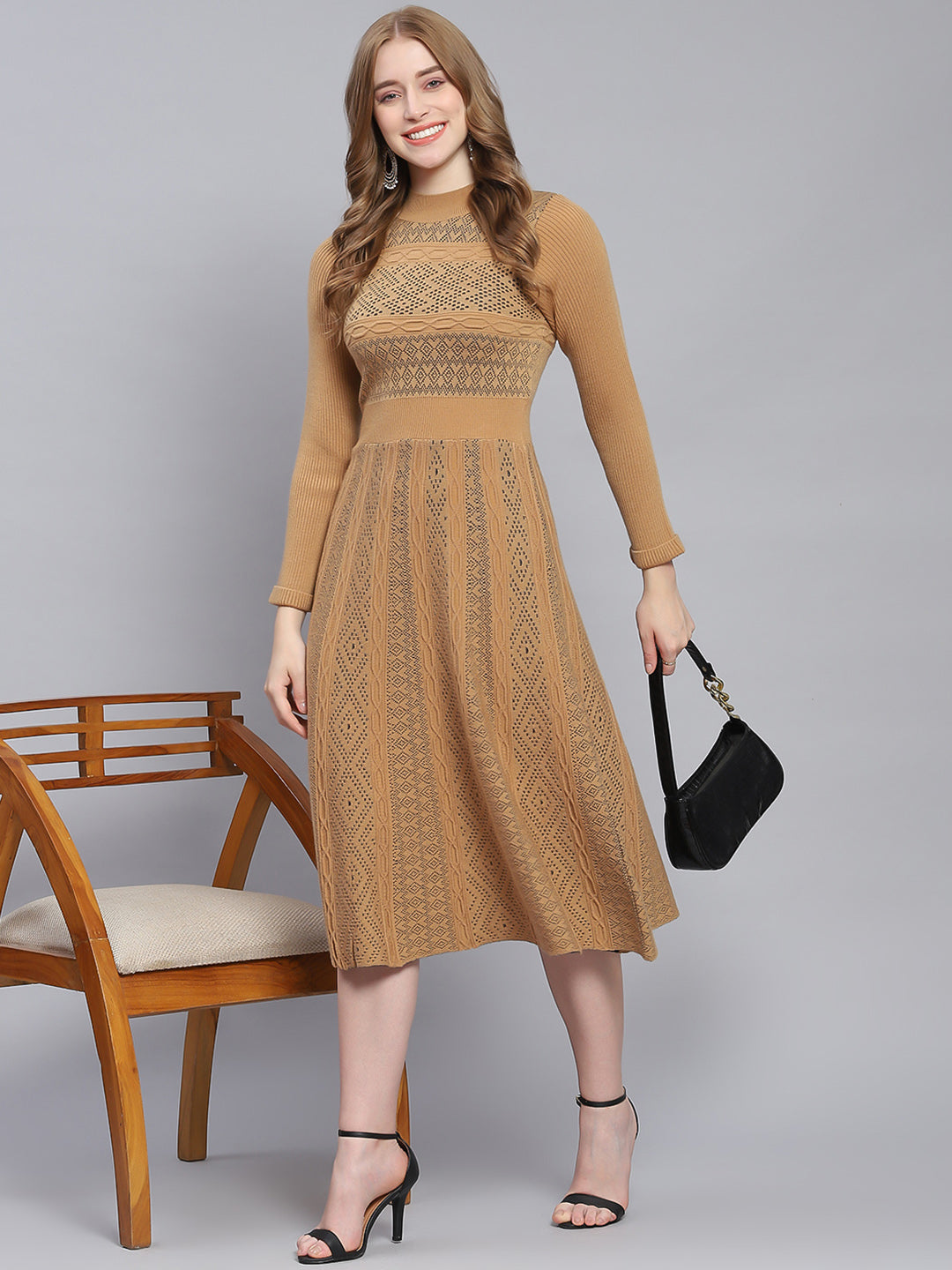 Buy Women Brown Self Design T Neck 3/4 Sleeve Dresses Online in India - Monte Carlo Buy Women Brown Self Design T Neck 3/4 Sleeve Dresses Online in India - Monte Carlo