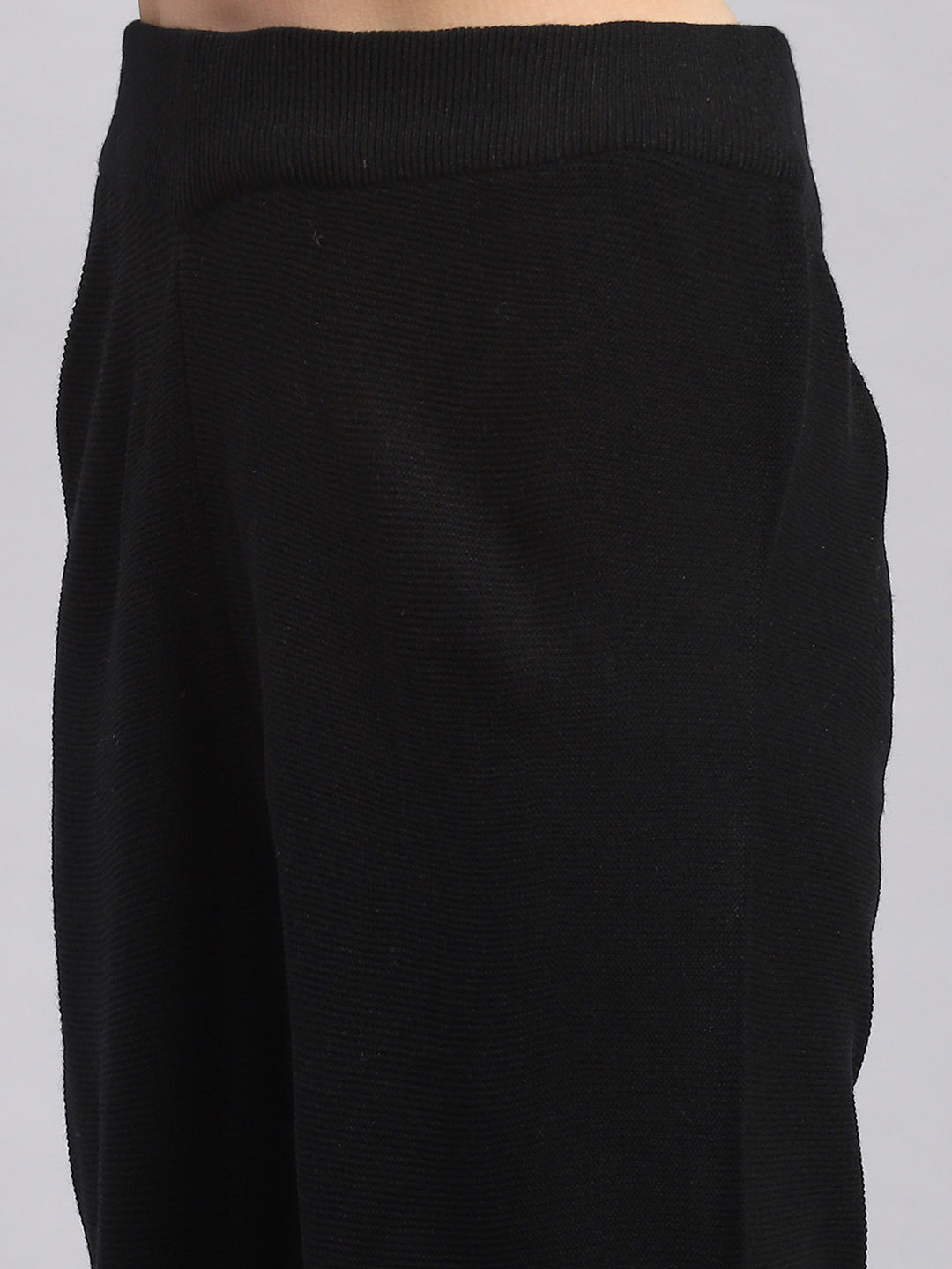 Women Black Self Design Round Neck Full Sleeve Cords Set