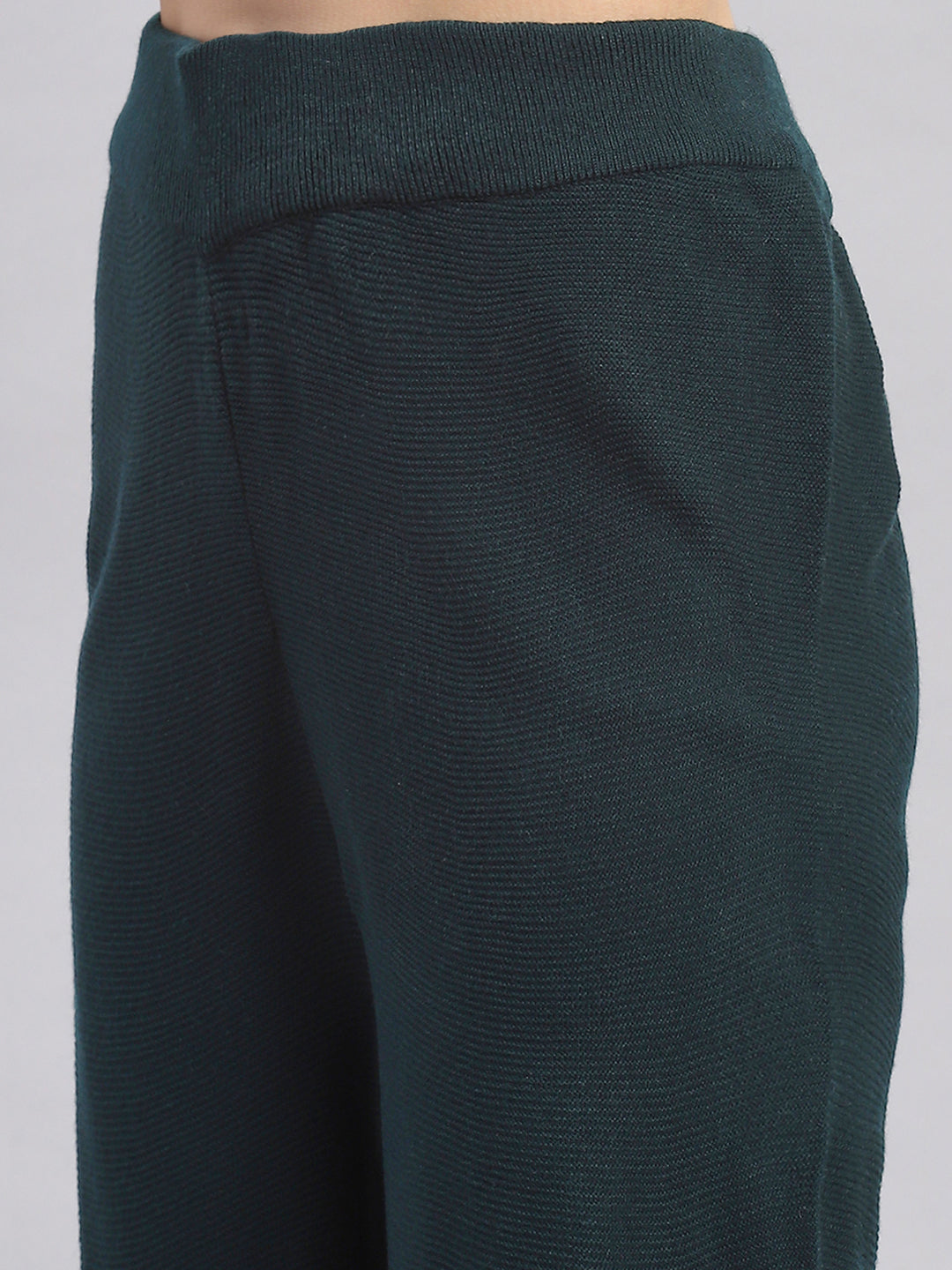 Women Teal Blue Self Design Round Neck Full Sleeve Cords Set