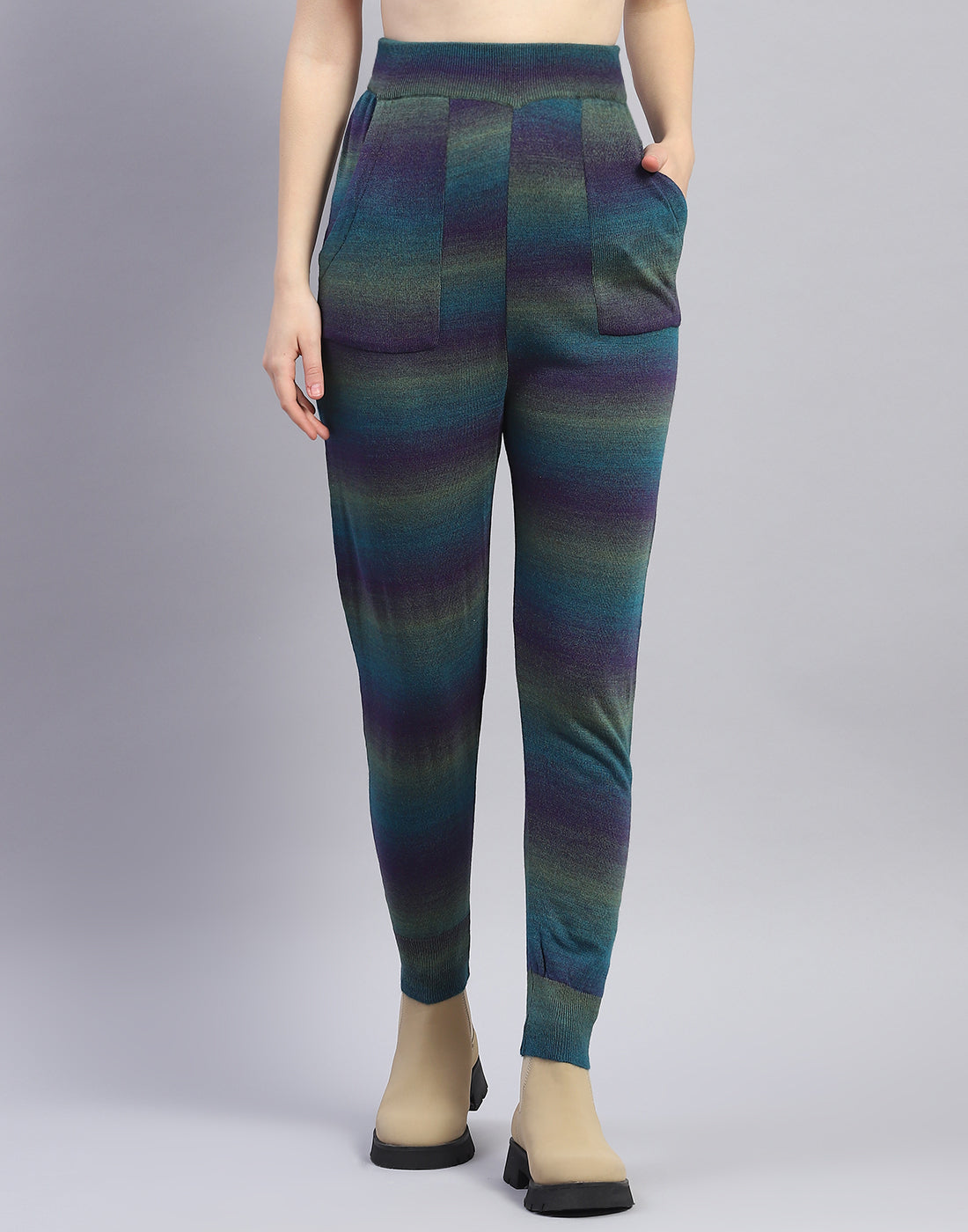 Women Teal Blue Solid Round Neck Full Sleeve Cords Set