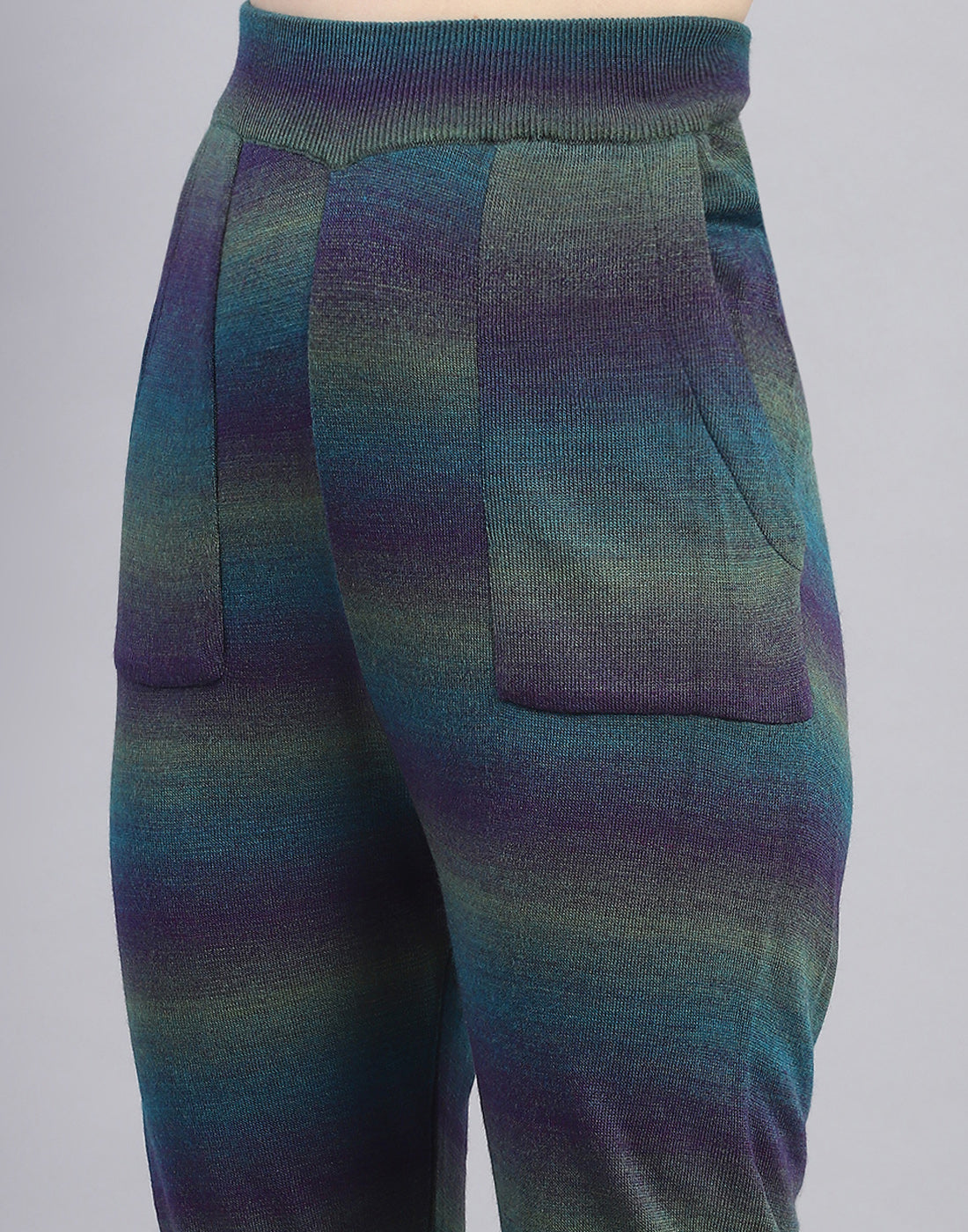 Women Teal Blue Solid Round Neck Full Sleeve Cords Set