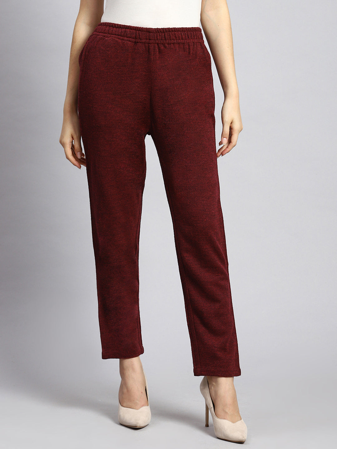 Women Maroon Self Winter Lower
