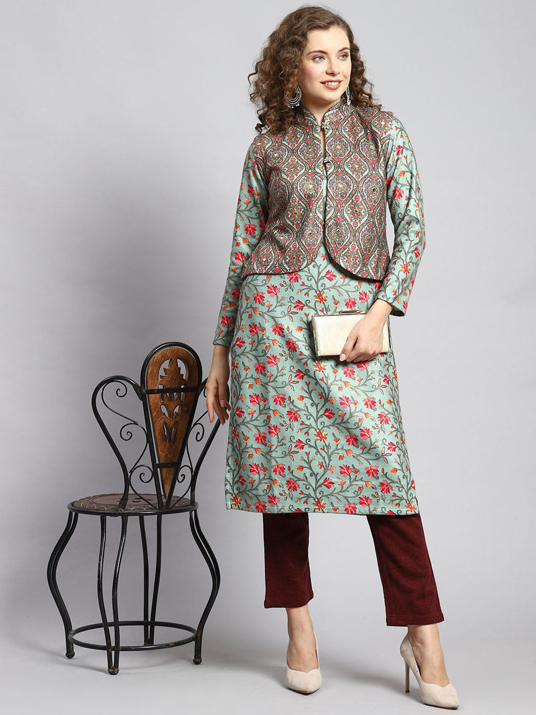 Women Maroon Self Winter Lower