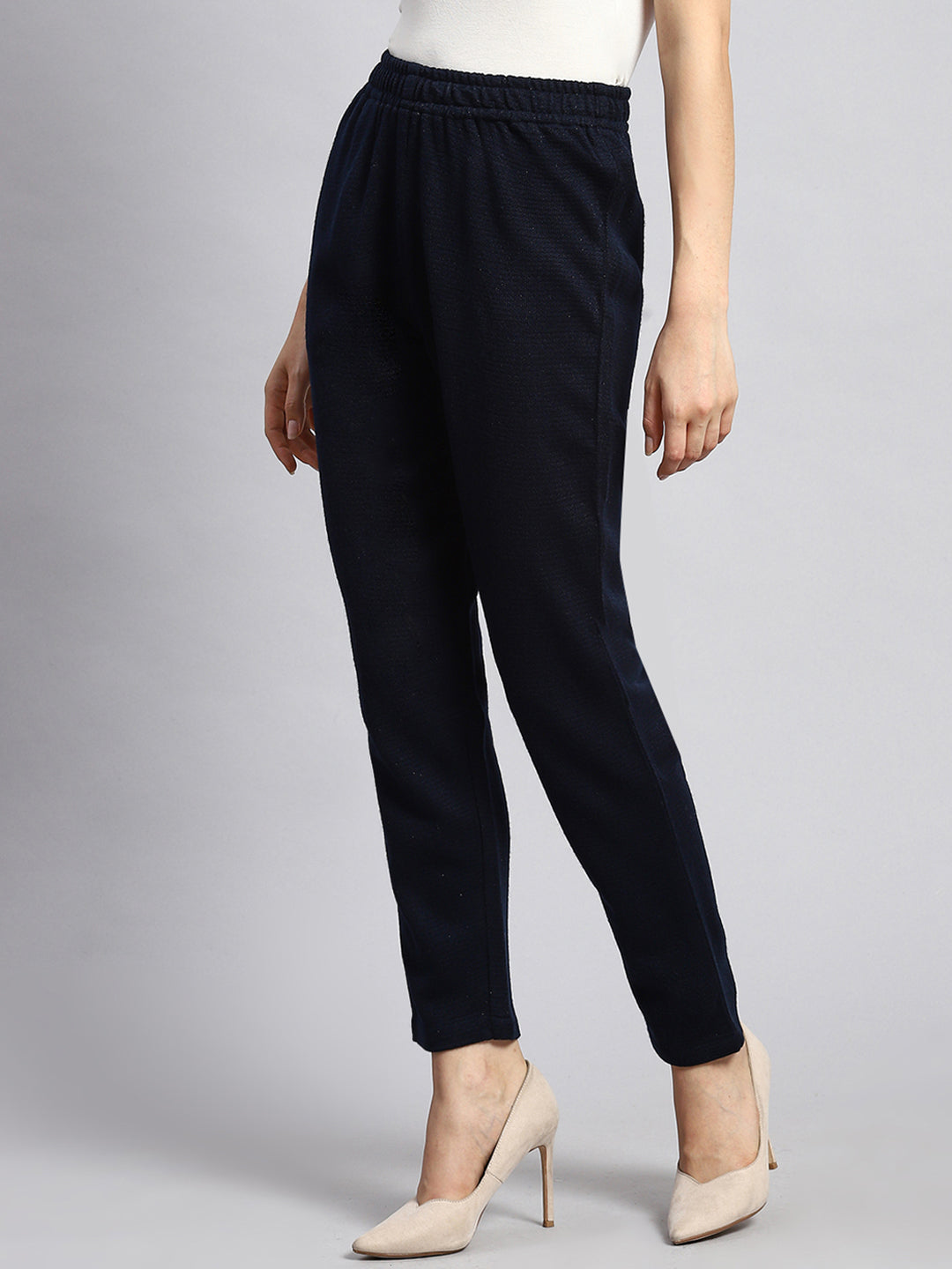 Women Navy Blue Self Winter Lower