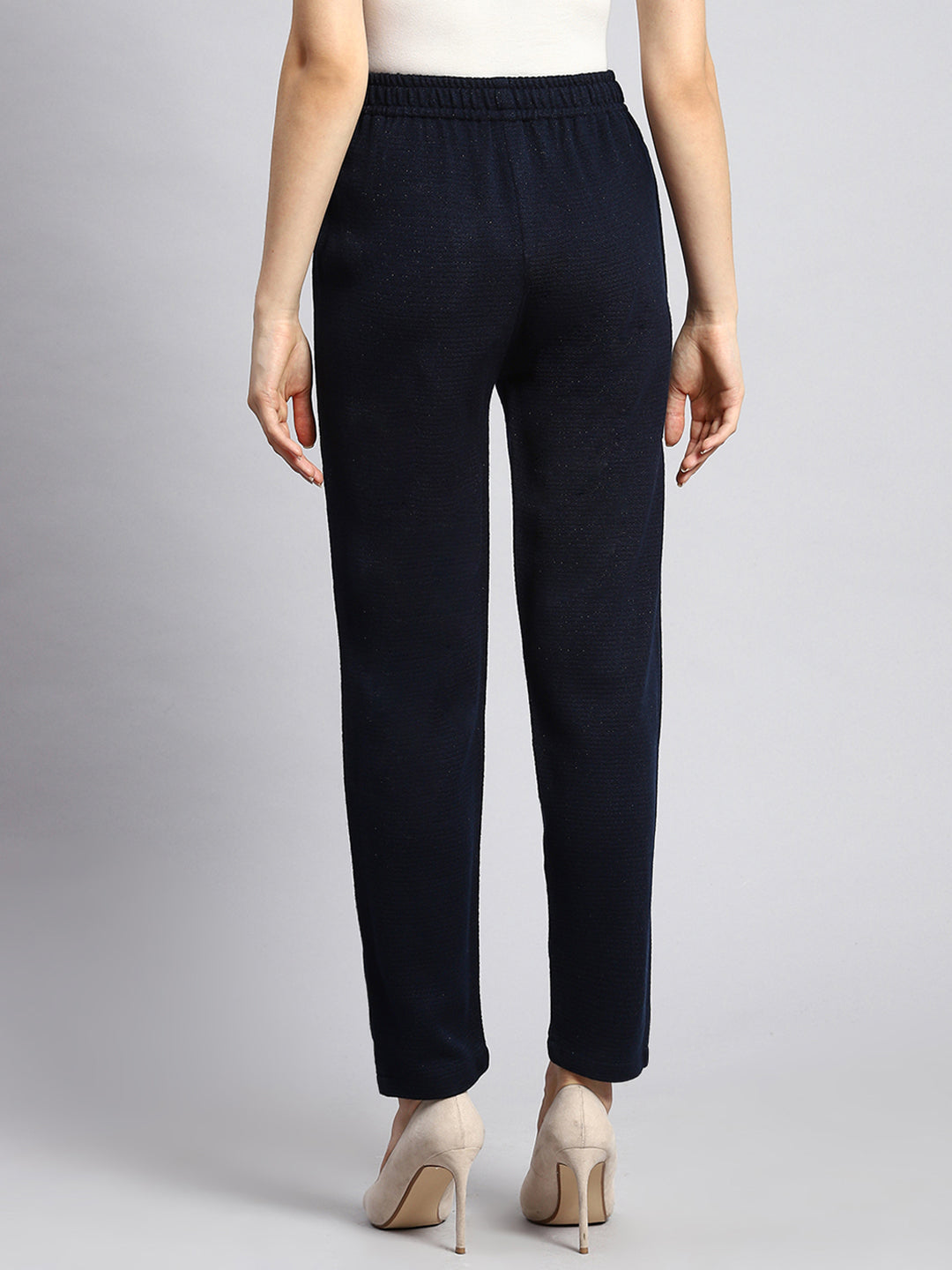 Women Navy Blue Self Winter Lower