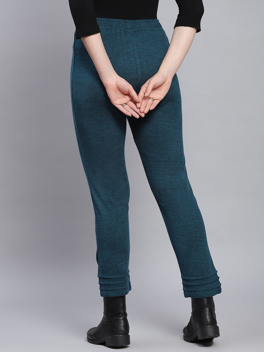 Women Teal Blue Solid Regular Fit Winter Lowers