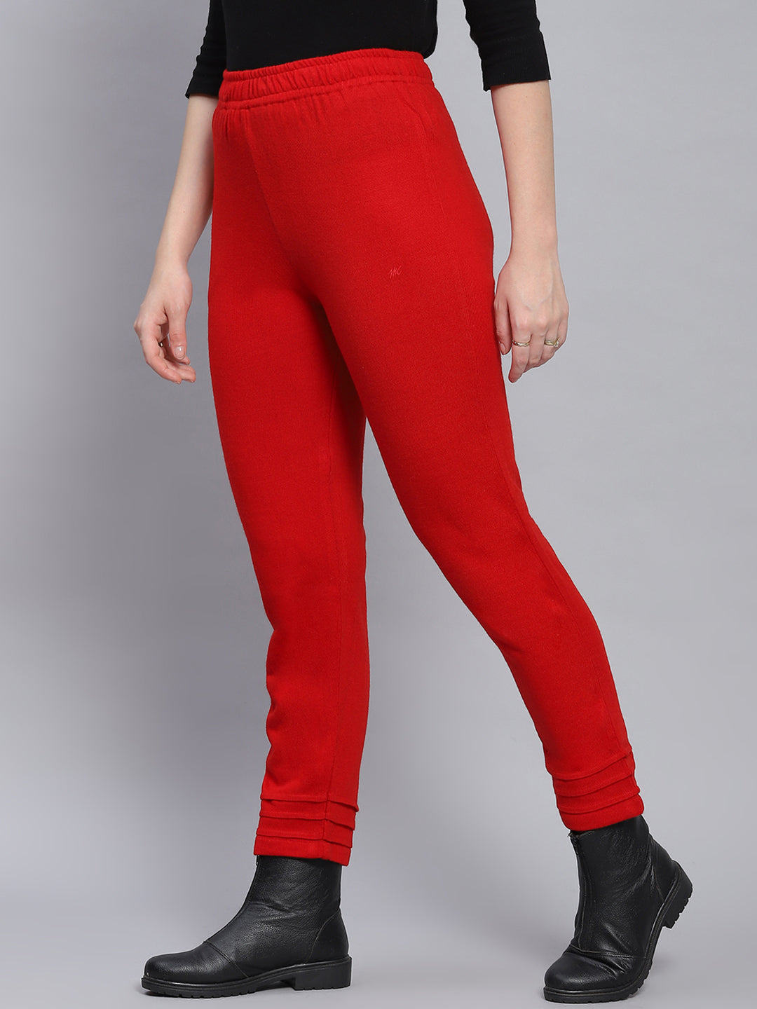 Women Red Solid Regular Fit Winter Lowers