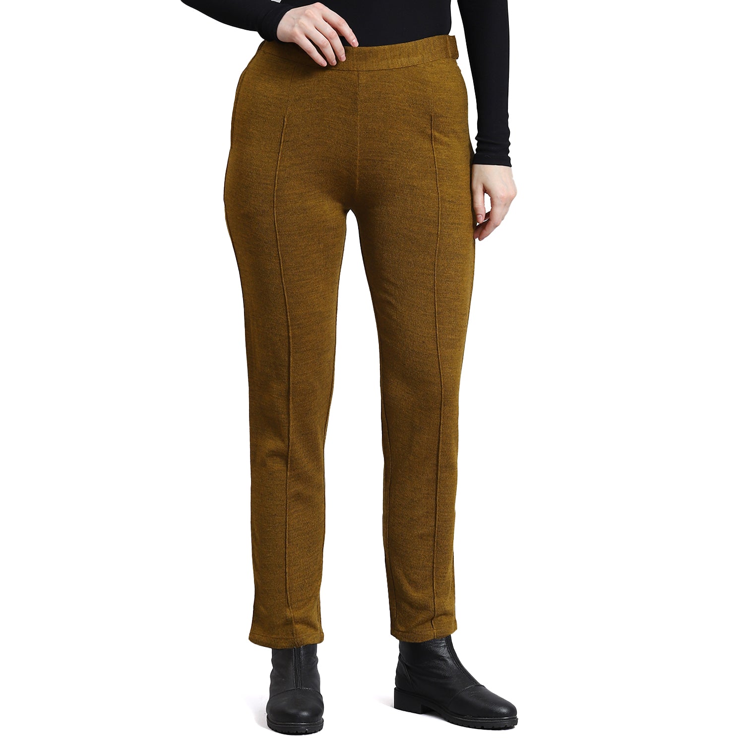 Women Mustard Self Design Regular Fit Winter Lower