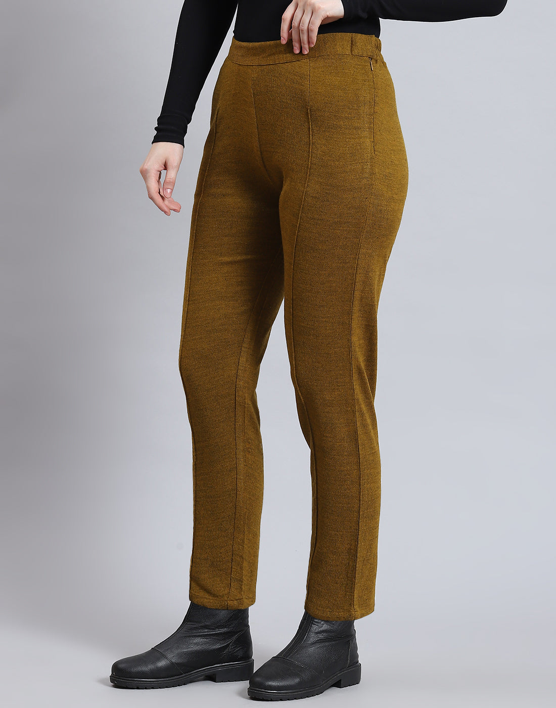 Women Mustard Self Design Regular Fit Winter Lower