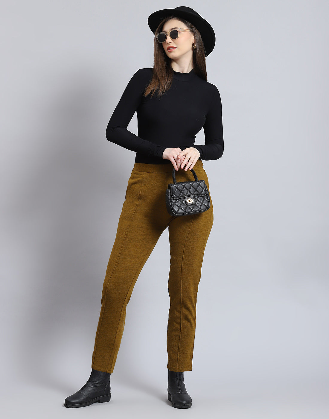 Women Mustard Self Design Regular Fit Winter Lower