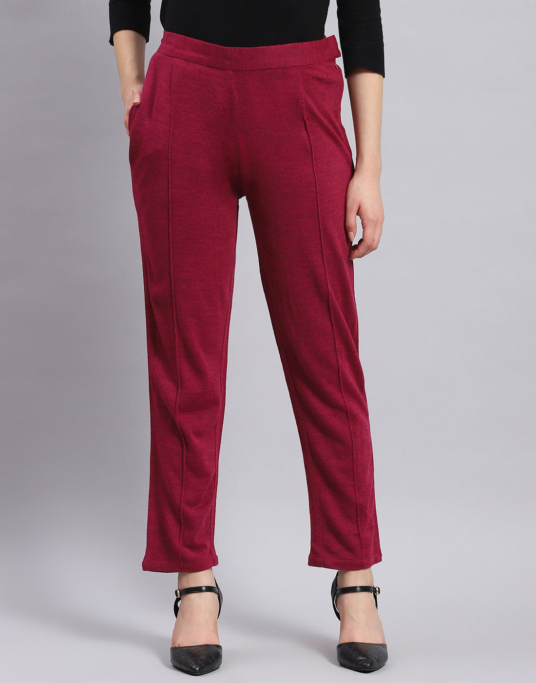 Women Maroon Self Design Regular Fit Winter Lower