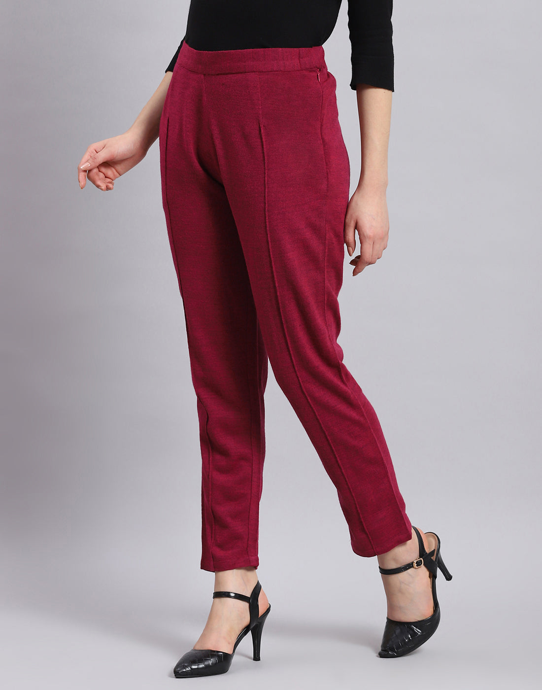 Women Maroon Self Design Regular Fit Winter Lower