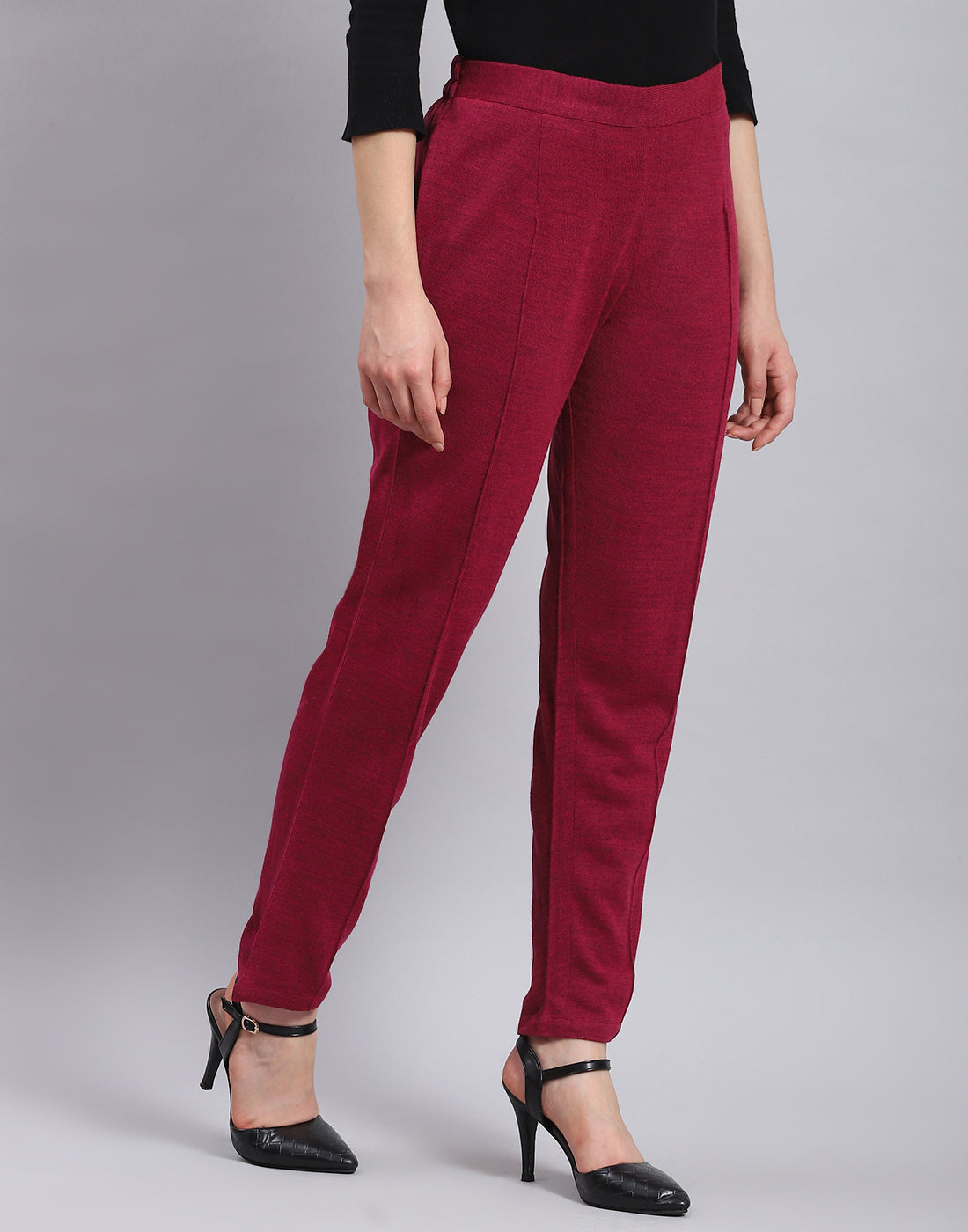 Women Maroon Self Design Regular Fit Winter Lower
