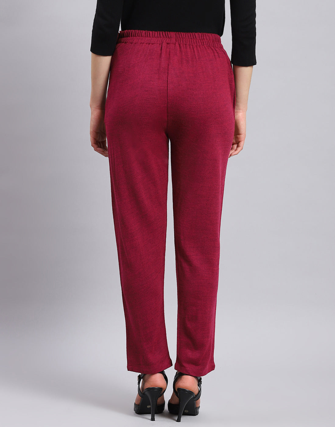 Women Maroon Self Design Regular Fit Winter Lower