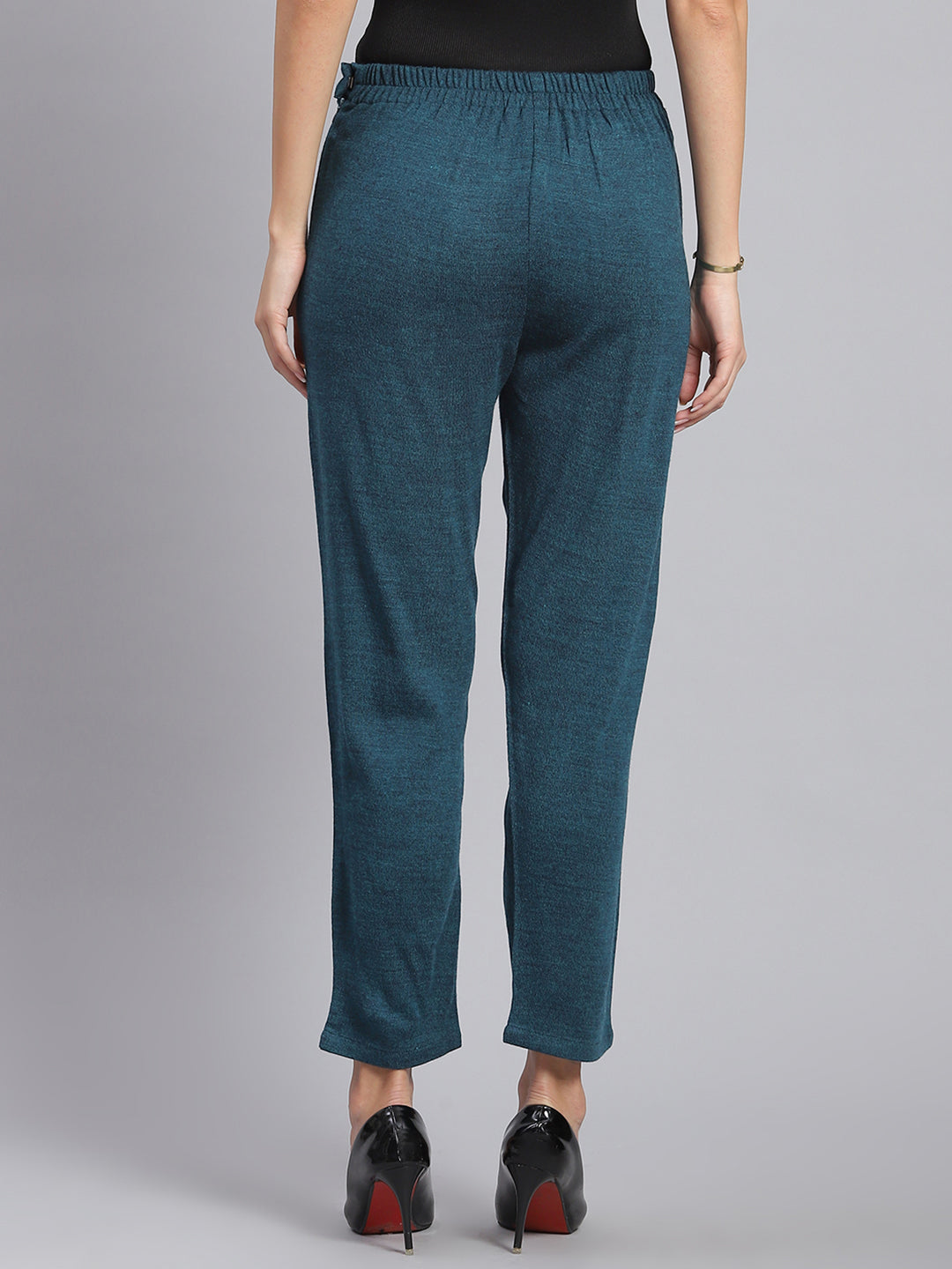 Women Teal Blue Self Design Regular Fit Winter Lowers