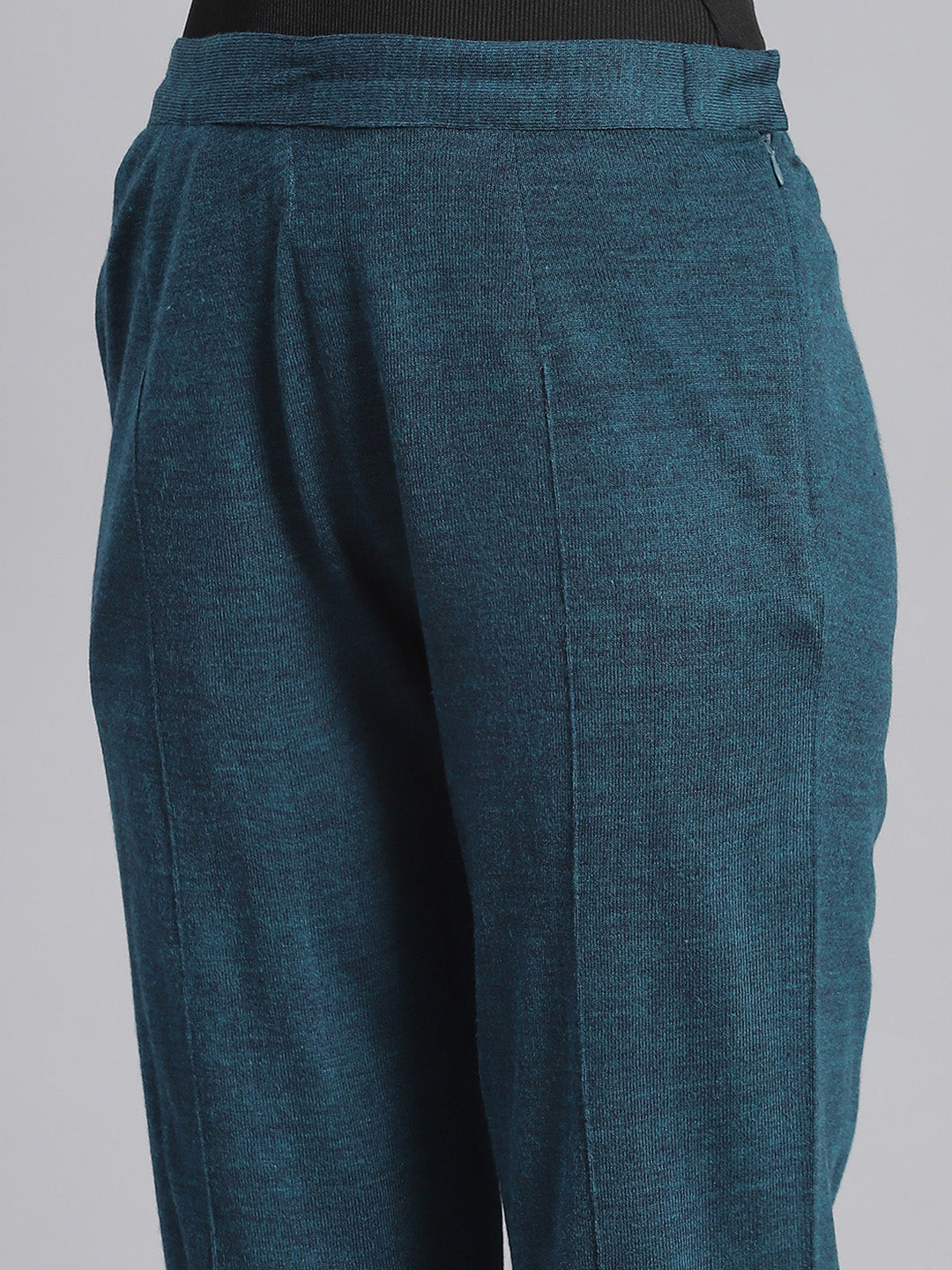 Women Teal Blue Self Design Regular Fit Winter Lowers