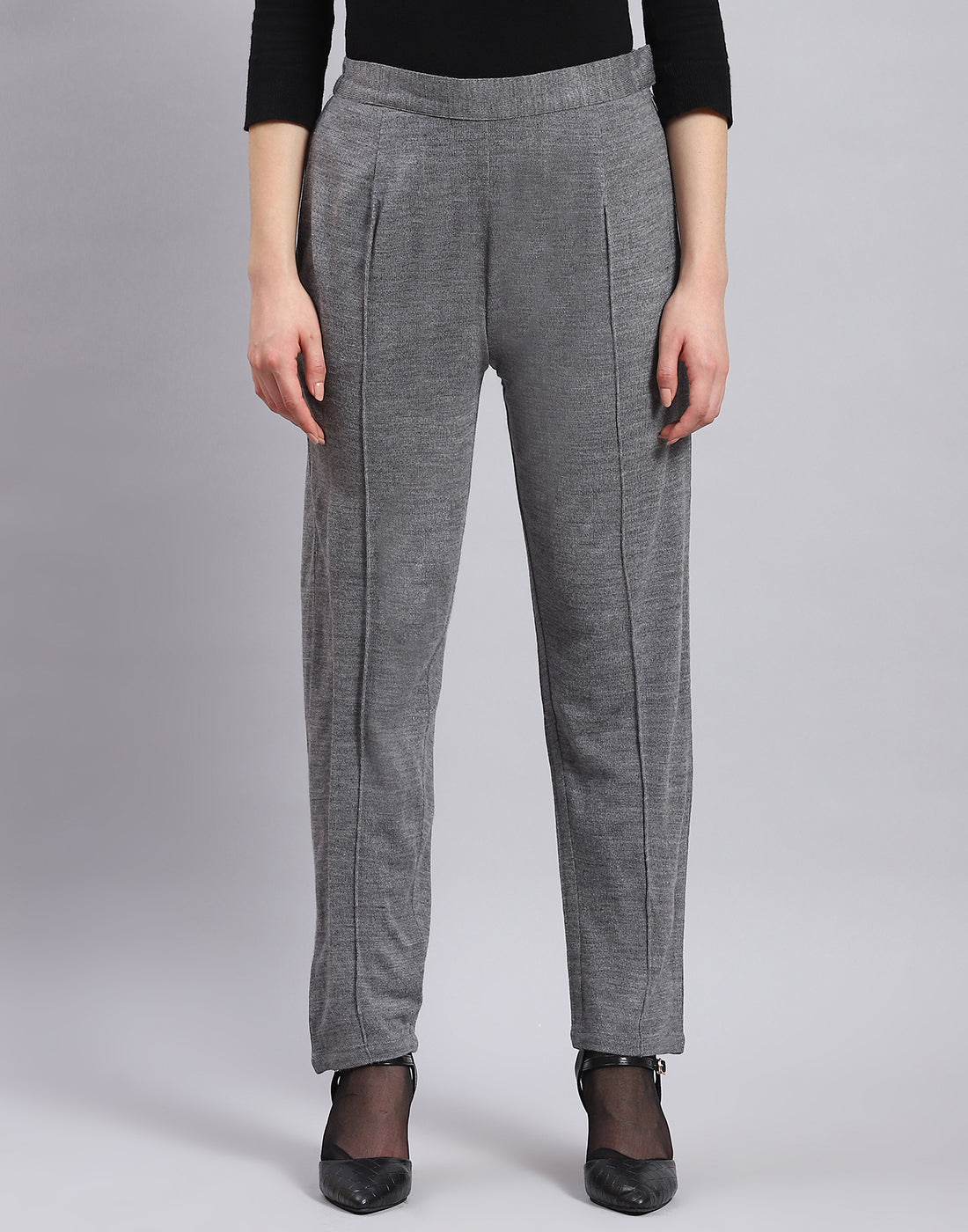 Women Grey Self Design Regular Fit Winter Lower