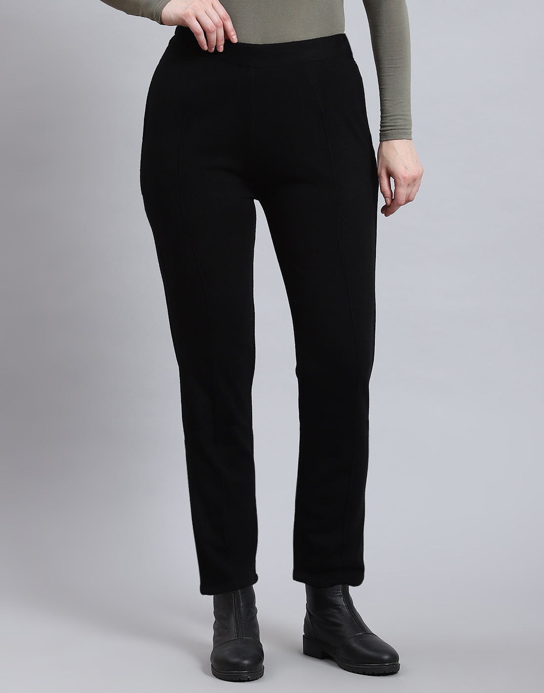 Women Black Self Design Regular Fit Winter Lower