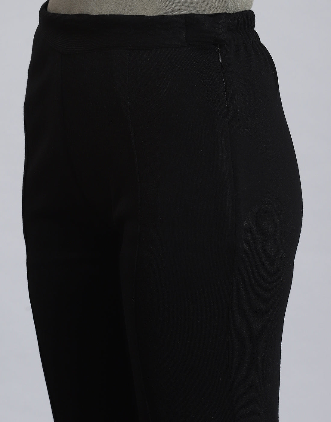 Women Black Self Design Regular Fit Winter Lower