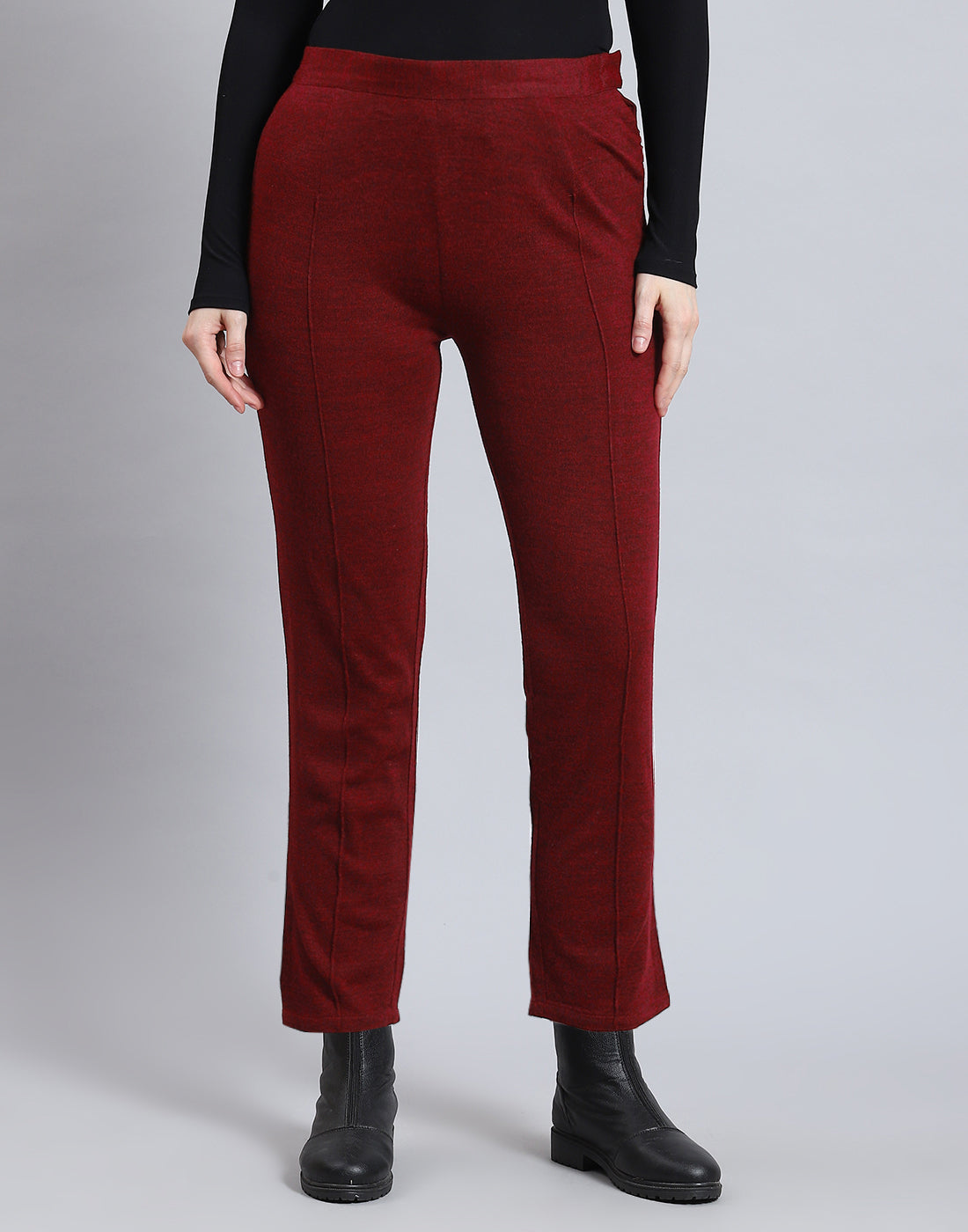 Women Maroon Self Design Regular Fit Winter Lower