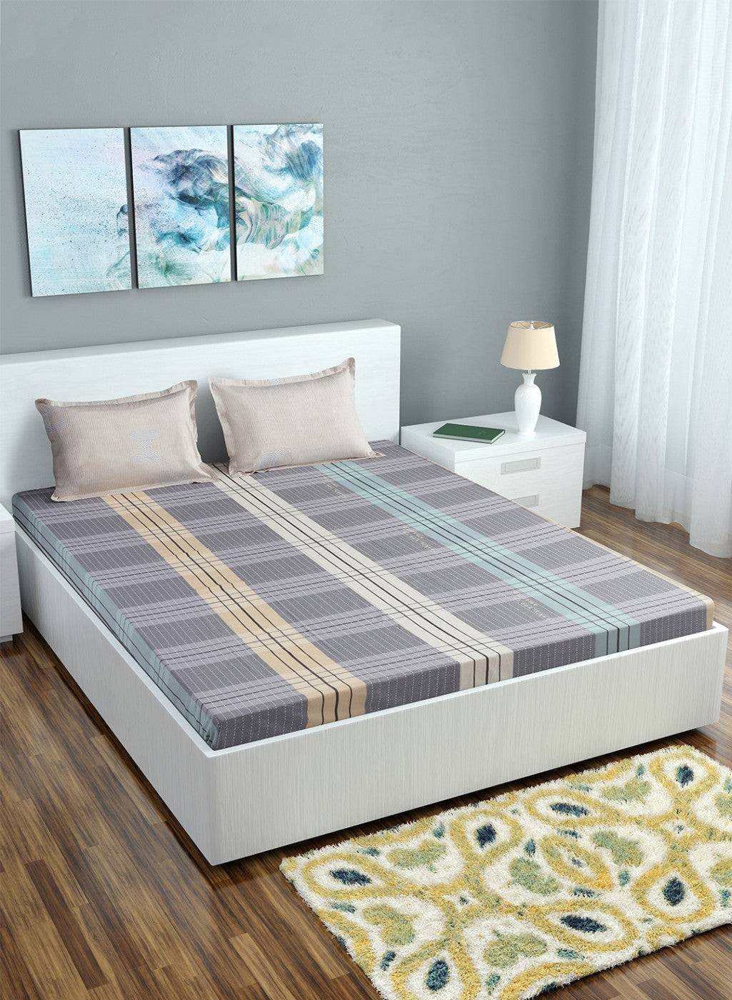 Multicolor 128 TC Bedsheet with 2 Pillow Covers (Santiago Gold)
