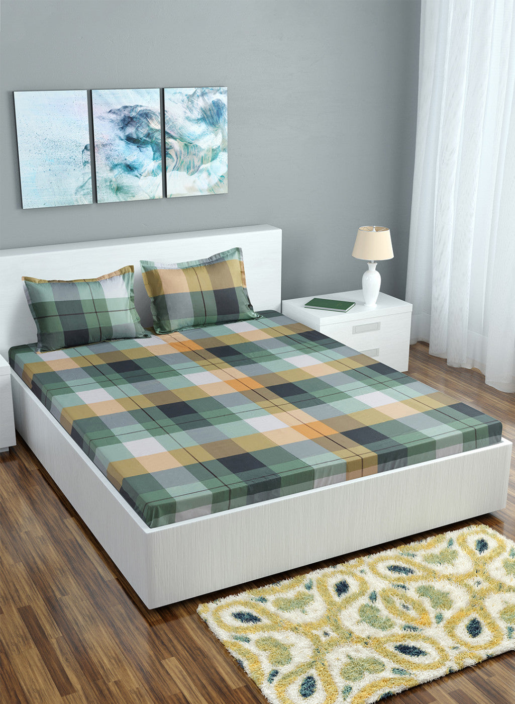 Multicolor 128 TC Bedsheet with 2 Pillow Covers (Santiago Gold)