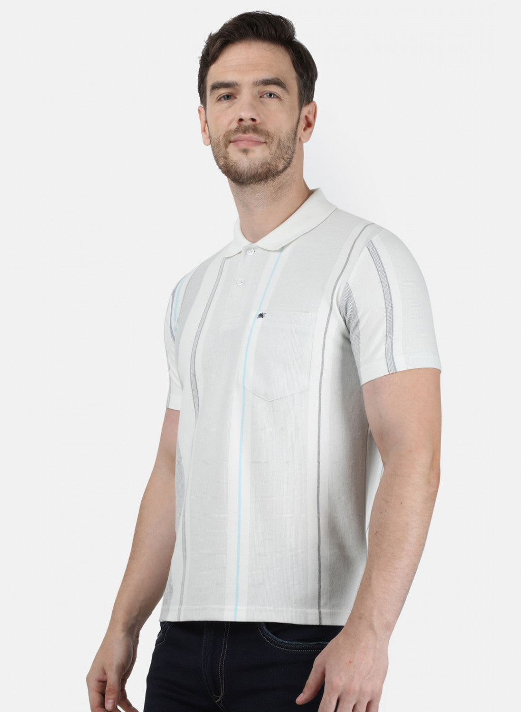 Mens Off White Stripe Collar T-Shirts